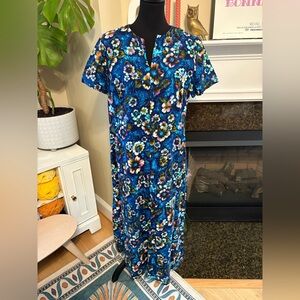 Vintage 1970s Hawaiian Style Floral Blue Dress